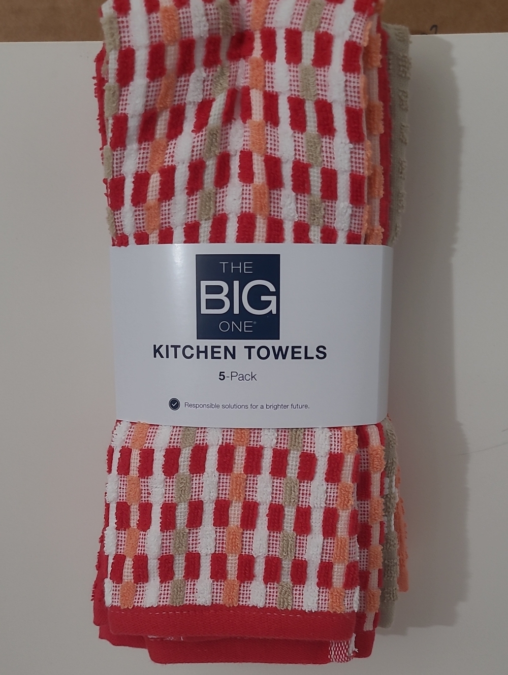 The Big One Red, Orange & Beige Waffle Weave Kitchen Towels - 5 Pack
